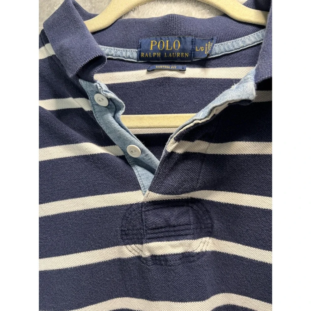 Polo Ralph Lauren Shirt Mens Large‎ Custom Fit Short Sleeve Striped Rugby